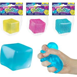 ORB Curiosities Cool Cubes Glow in The Dark Stress Cube Toys 3 Pack - Fun, Glowing, Slow Rising Squishy Cube Toys - Fidget and Sensory Cubes for Kids and Adults - Squeeze At Home, Desk, or Classroom
