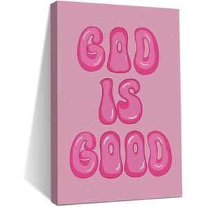 Pink Preppy Christian Wall Decor - God is Good Aesthetic Wall Decor for Women, Woman, Teen Girls - Vintage Retro Religious Gifts - Funky Chic Home Print Trendy Stuff - 70s Cute Bedroom God Art (Multicolour 0141)