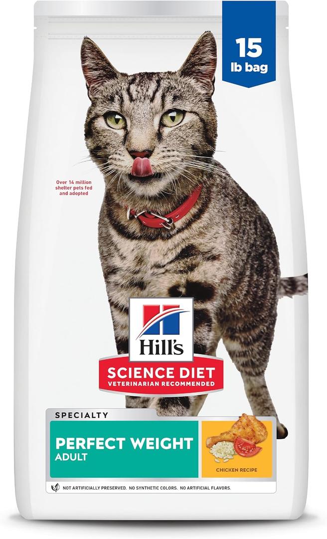 Hill's Science Diet Adult Perfect Weight Dry Cat Food, Chicken, 15 lb. Bag (EXP 12/01/27)