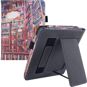 BOZHUORUI Stand Case for 6.8" Kindle Paperwhite 11th Generation - 2021 & Paperwhite Signature Edition e-Reader - PU Leather Sleeve Cover with Hand Strap/Auto Wake/Sleep, Bookstore