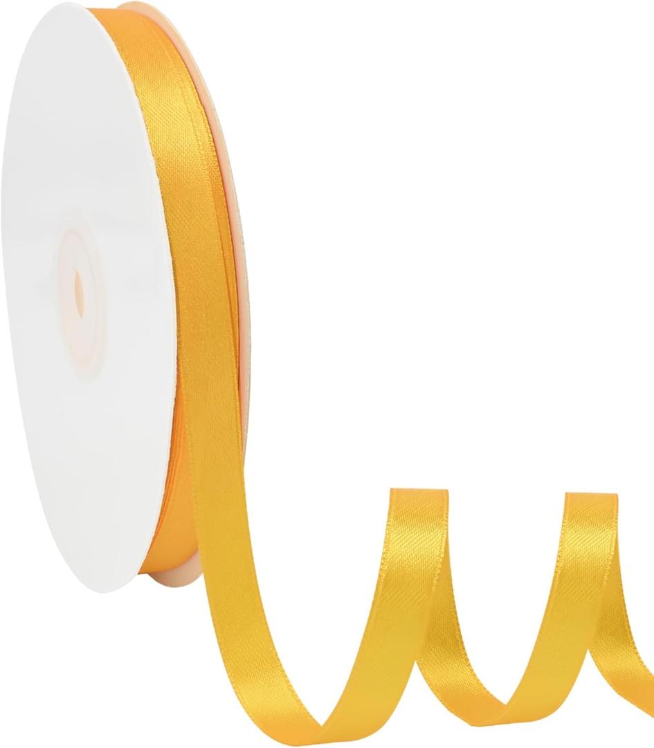 Double Face Yellow Satin Ribbon 1/4 Inch X 50 Yards Polyester Yellow Ribbons for Gift Wrapping Fabric Ribbon for Crafts Flower Bouquet Sewing Arts Wedding Party Decoration