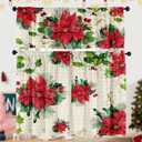 SUNWISHA Poinsettia Christmas Curtain Valances Set, Upper & Lower Curtains,52'' L x 18'' W & 36'' L x 26'' W, Holiday Bedroom Decoration, Kitchen Windows Decor, 3 Piece Set, Red