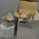 2 Pack 2 Liter/68 oz Square Glass Pitcher with Lid, Classic Stripes Water Pitchers with Handle for Fridge, Large Jug for Iced Tea, Coffee, Borosilicate Glass Carafe for Hot/Cold Brew Drink, Gold