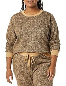 Amazon Essentials Women's Fleece Crewneck Sweatshirt, Camel Leopard, 4X