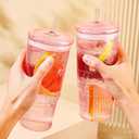 JunVpic Glass Cups with Lids and Straws,24oz Glass Tumbler with Handle Iced Coffee Cup for Coffee,Juice,Tea,Milk,Smoothie,Hot & Cold Drinks (Pink)