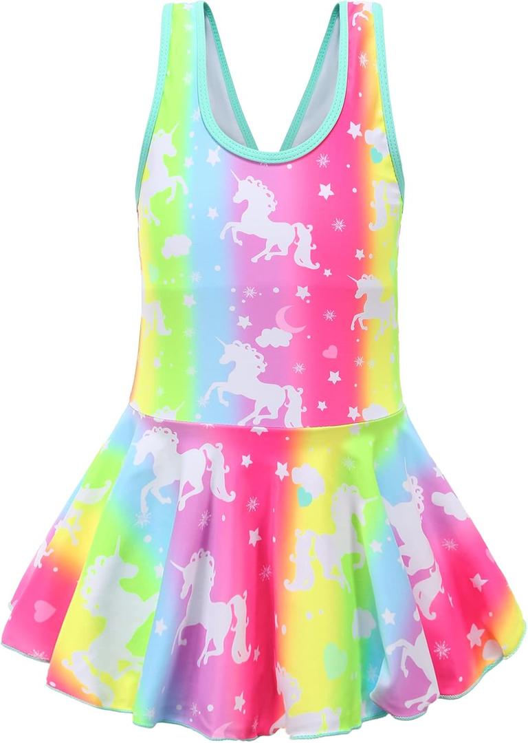 Girls One Piece Unicorn Swimsuit Mermaid Swimwear Rainbow Bathing Suit, Size: 5-6 Years