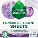 Seventh Generation Laundry Detergent Sheets, Up to 64 Loads, Fresh Lavender Scent, Removes Tough Stains, 0% Dyes and Artificial Fragrances, Safer for your family [Amazon-developed Certification] Compact by Design