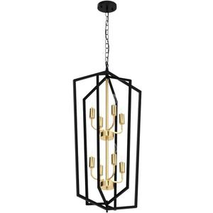 8-Light Lantern Tired Farmhouse Ceiling Hanging Light Black Chandelier Metal Modern Pendant Light Fixtures for Kitchen Island Dining Room Living Room Foyer Entryway-Brushed Brass