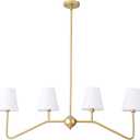 9MMML 39" 4 Arms Dining Room Light, Gold Body+ Fabric Shade Chandelier,Modern Pendant Light for Kitchen Island Foyer Living Room, E12 Bulb.