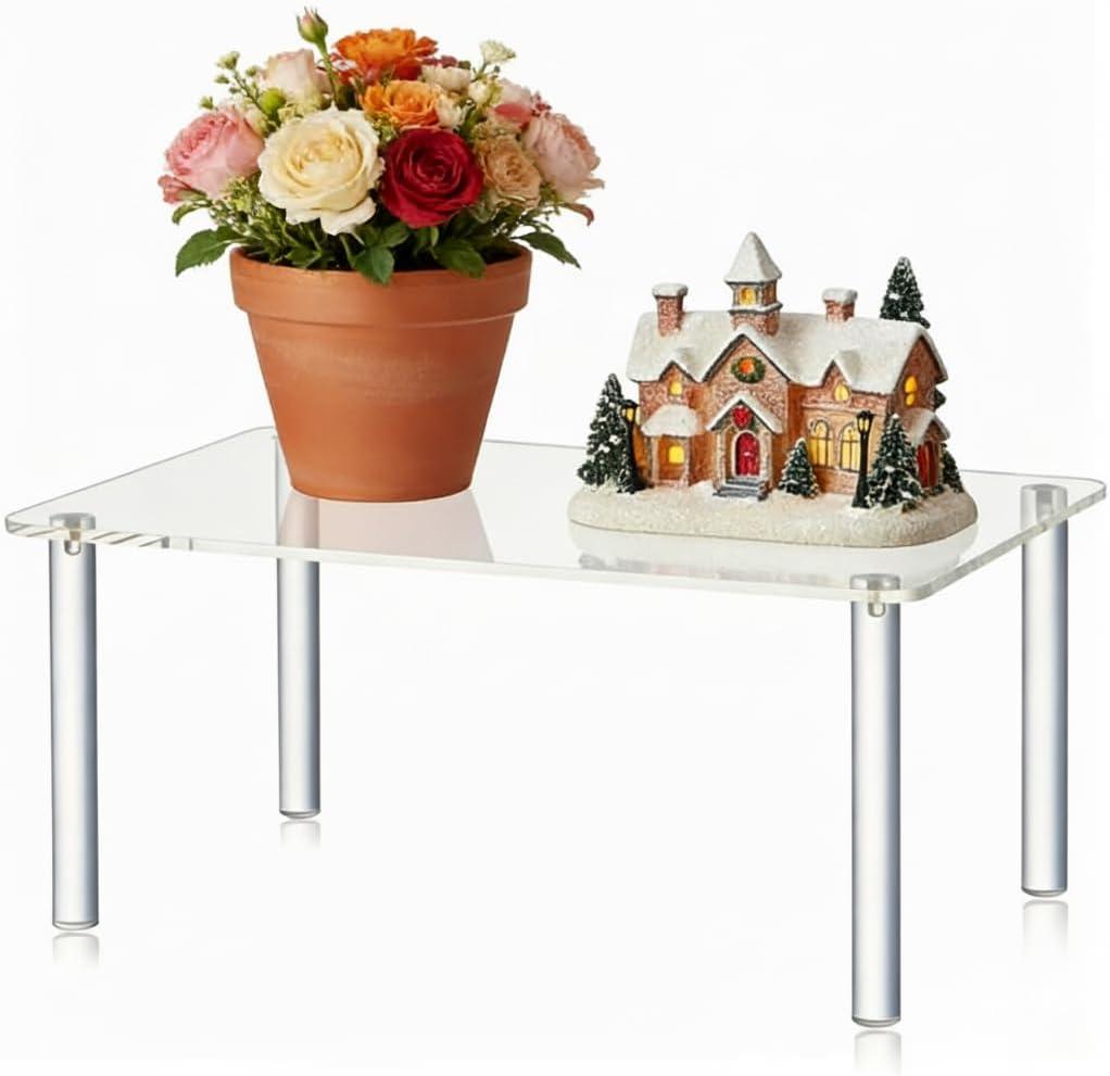 Acrylic Rectangular Display Riser  Extral Large 6mm Thick Clear Plant Stand & Shelf Riser for Decor, Collectibles, Kitchen Organization, Shoe Displays (Generous Extra-Large Size)