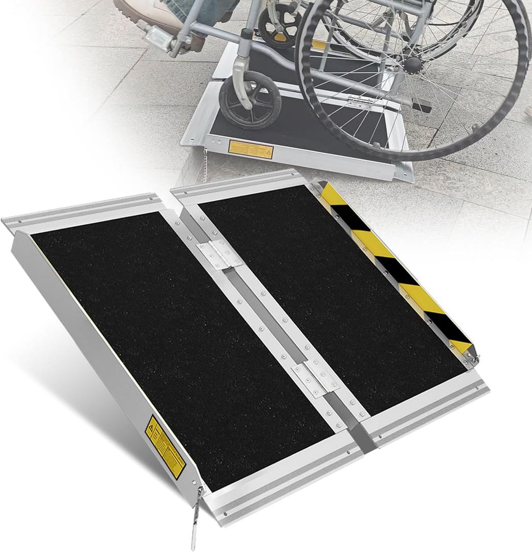 Protable Wheelchair ramp 2FT,Non-Slip Folding Aluminum Handicap Ramps,Threshold Ramps for Home,Holds up to 800lbs,Wheelchair ramp for Steps,Mobility Scooter,Stairs,Doorways (Non-Slip 2FT)