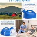 ONEDONE Urinals for Men - Portable Urinal for Men Spill Proof Nighttime Men's Urinal Bottle Male Pee Bottle Urine Bottle 68 OZ for Hospital Home Camping Car Travel 45" Long Hose with Lid (Blue)