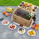 WILLOW WEAVE Luxury Picnic Basket, Wicker Picnic Basket Set for 4, Picnic Basket with Blanket & Portable Table for Camping and Outdoor Party - Gray