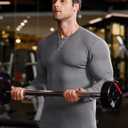 JMIERR Mens Muscle Slim Henley Shirt Button V-Neck Long Sleeve Gym Workout Athletic T Shirts (Gray, XXXL)