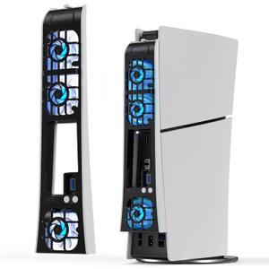 NEWDERY Cooling Fan for PS5 Slim, Upgraded 9-Blades & Larger Fan Quiet Cooler with Auto Speed, Extra USB3.0 Port & LED Light for PS5 Slim Only, Not for PS5 Pro/PS5, White