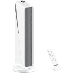 EasyKey Space Heater for Large Rooms, 24-Inch Electric Indoor Heater, 1500W Ceramic PTC Heater, Air Purifying Filter Tower Heater, 80 Wide Angle Swing Timer, Overheating and Fall Protection, White