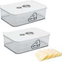 Yomjarl 2 Pcs Cheese Container for Refrigerator, Cream Cheeses Storage Box, Cheese Keeper with Airtight Lid and Time Recording, BPA-Free Kitchen Storage Organizer Sliced, Grated, Cheddar Cheeses Saver