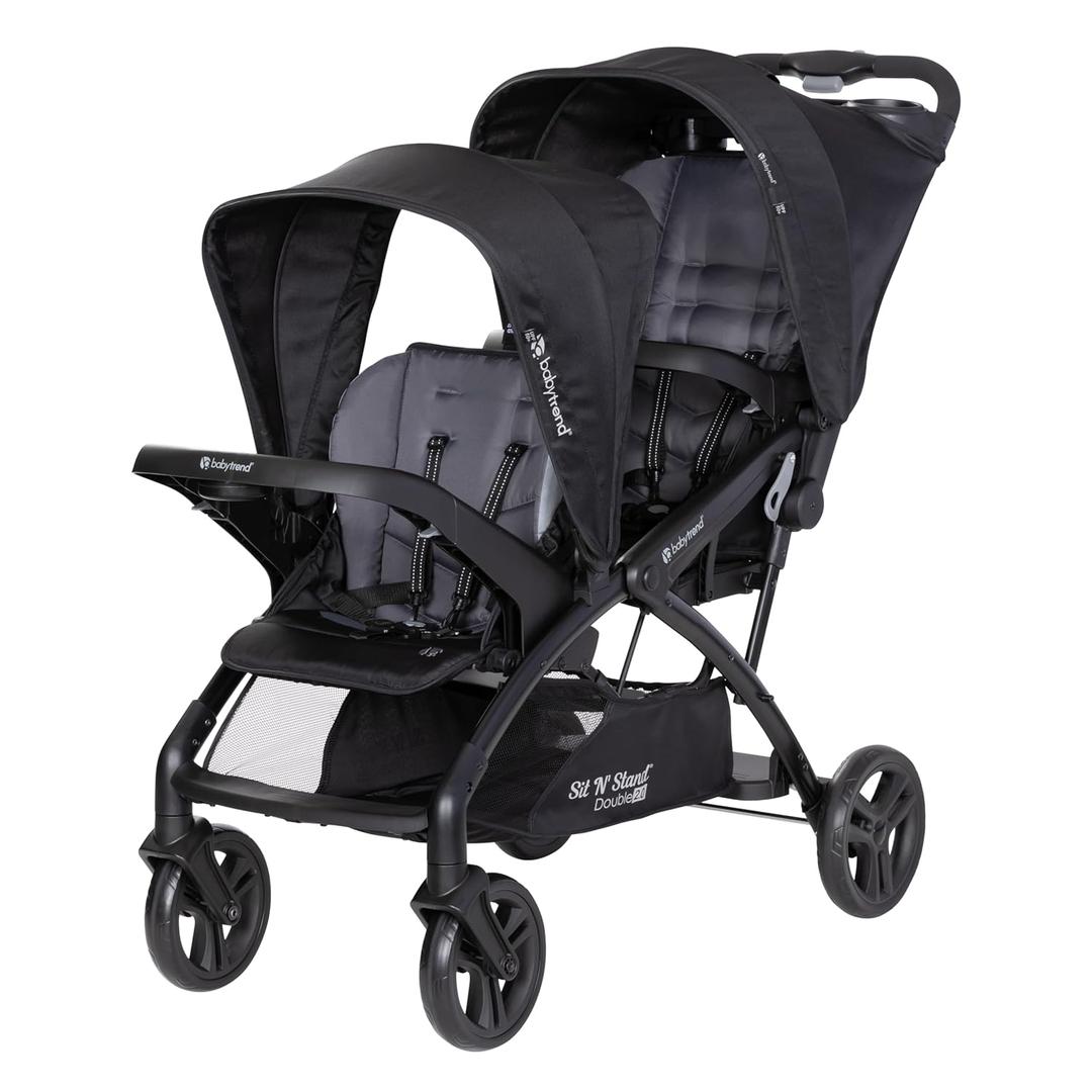 Baby Trend Sit N' Stand Double 2.0 Stroller, Dash Black, 
Item Weight	13.15 kg
Folded Size	22.63" x 34.00" x 16.00"
Rear Facing Stroller Maximum Height	40 inches