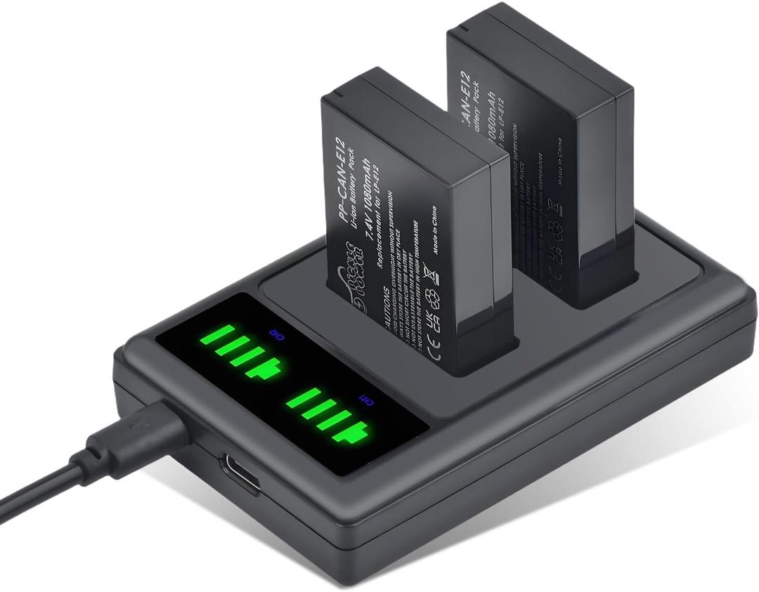 Pickle Power LP-E12 Battery and LED Dual USB Charger for Canon EOS M50, M50 Mark II, M, M2, M10, M100, M200, Rebel SL1, PowerShot SX70 HS Digital Camera (Black)