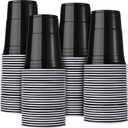 Mimorou 200 Pack Plastic Cups Bulk for Halloween Fall Christmas Party 16 oz Disposable Cups Stackable Plastic Beverage Drinking Tumblers for Wedding Birthday Bachelor Baby Shower Picnics Party(Black)