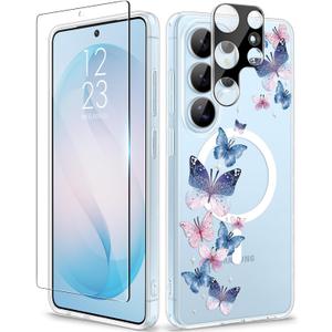 GVIEWIN for Samsung Galaxy S26 Ultra Case Compatible with MagSafe, Clear Floral Shockproof Protective Women Phone Case, Non-Yellowing,Screen&Camera Lens Protector for S26 Ultra 6.9",Colorful Butterfly
