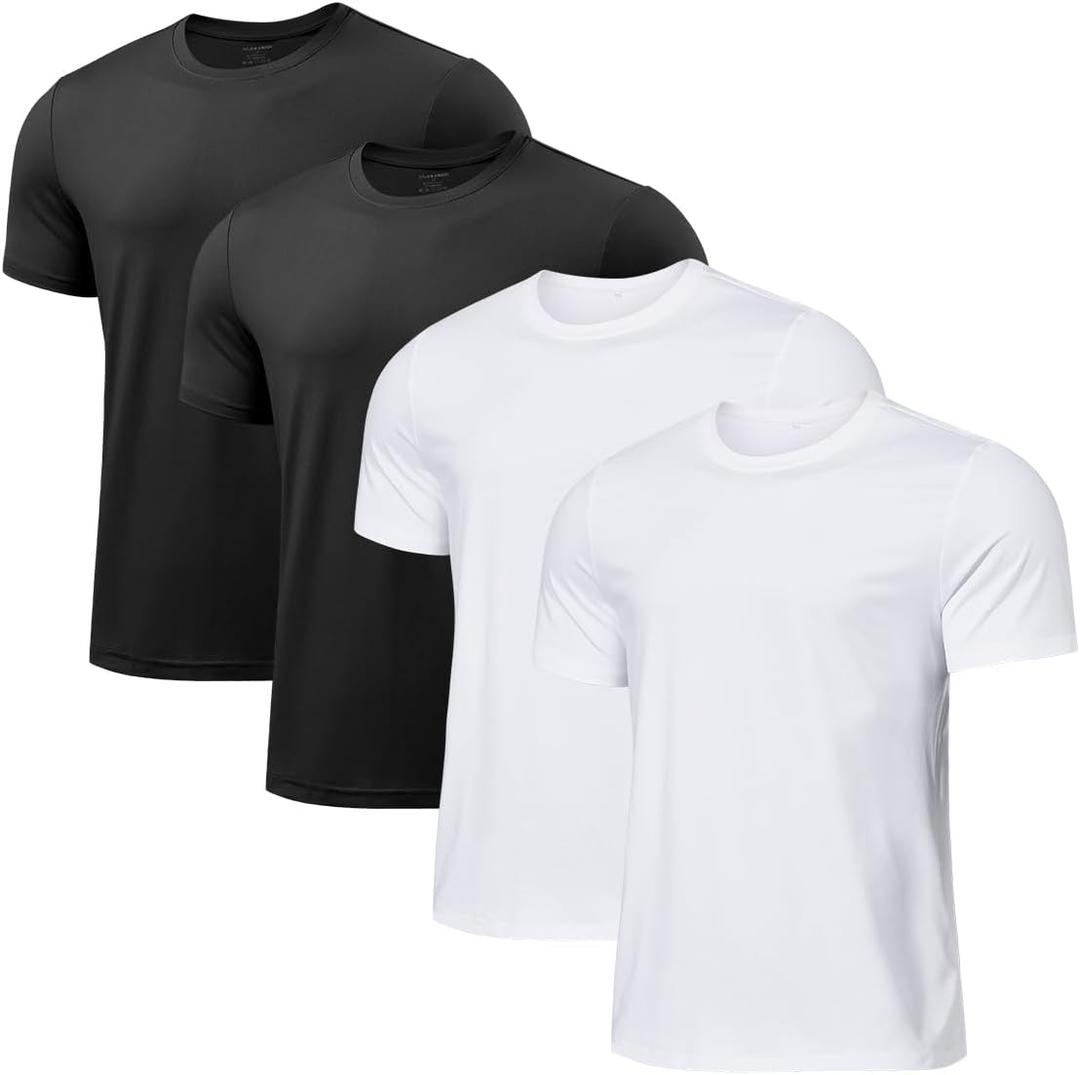 Arjen Kroos Men's Quick Dry Gym T-Shirts Multipack Workout Short Sleeve Shirts Athletic Running Undershirts (Medium, Black*2/White*2)