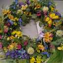 Svndlyn 22 Inch Spring Summer Wreath for Front Door,Sunflower and Daisy with Eucalyptus Leaves,Mixed Flower,Fairy Lights,Artificial Wreath for Front Door Spring Outdoor Home Decor Easter Decor