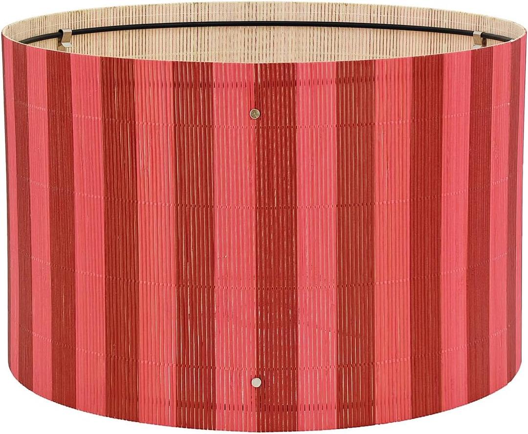 Pendant Lamp Shade, Translucent Bamboo Made, 13.8x9 Inch, Modern Minimalist Style for Living Room, Bedroom (Red Stripe)