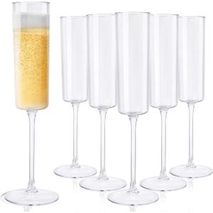 Nervure 24 Pack Plastic Champagne Flutes - 6 Oz Clear Disposable Champagne Flutes - Square Plastic Toasting Glasses for Party Birthday Anniversary Wedding