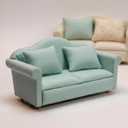 Dollhouse Couch Miniature Sofa with Pillows Dollhouse Living Room Funiture 1:12 Scale Model 3 Pcs High Simulation Upholstered Wooden Fabric Armchair Mini Room Artificial House Scene Decoration (Green)