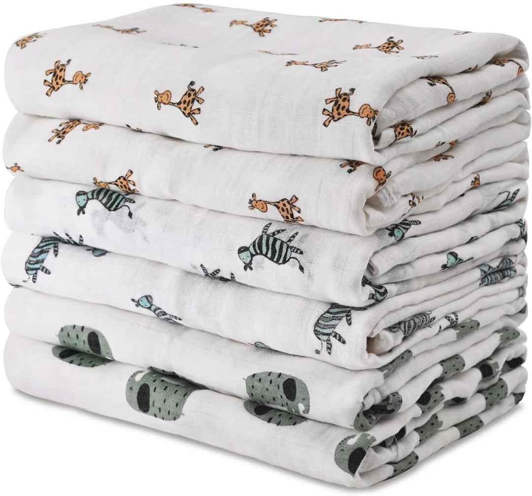 GLLQUEN BABY Receiving Blanket Boy Cotton Muslin Swaddle Blankets Girl Newborn Squares Breathable & Soft Thin Baby Blankets Cloths Double Absorbent Infant Swaddling Wrap - 6 Pack (Giraffe)