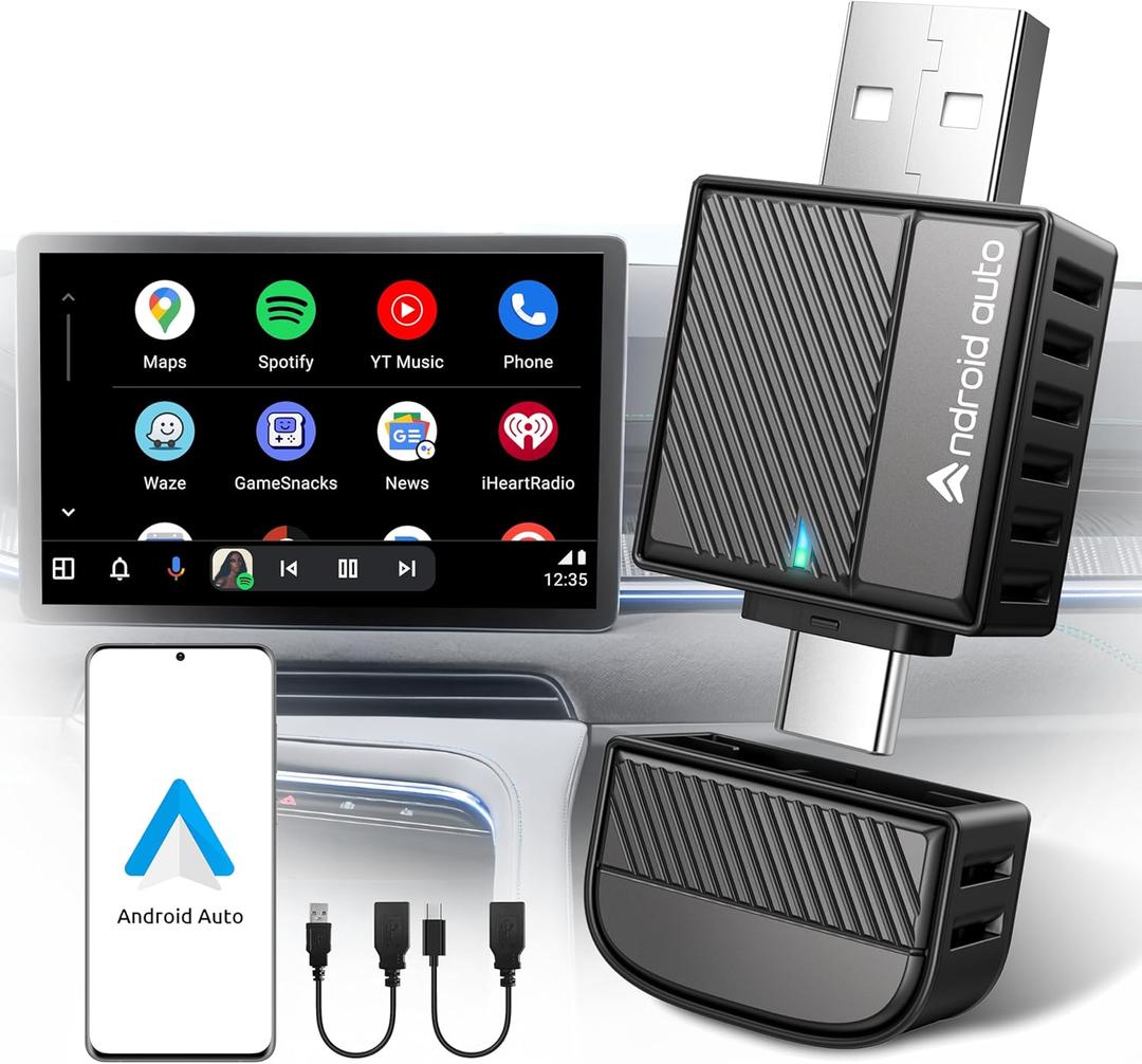 ByteWave Android Auto Wireless Adapter, 2025 NFC & Bluetooth 5.3 Convert Wired to Wireless Android Auto Car Dongle | No Latency, Dual-Band WiFi, USB-A/Type-C, Plug & Play, Mini | Fits for 2016+ Cars