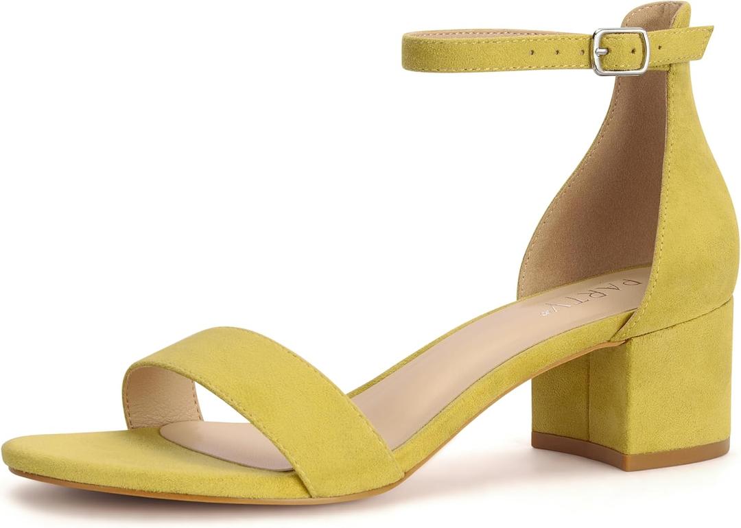 PARTY Women's Open Toe Ankle Strap Low Block Chunky Heels Sandals 5.5