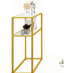 AWQM  Living Room Table Faux Marble White Coffee Table  & Console Tables & Gold Metal Frame for Home Living Room Office Entryway - Round End