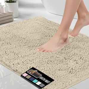 GORILLA GRIP Bath Rug Mat 30x20, Thick Soft Absorbent Chenille, Quick Dry Microfiber Mats, Rubber Backing Washable Shower Floor Rugs, Bathmat Runner, US Designed Bathroom Home Decor Accessories Sand