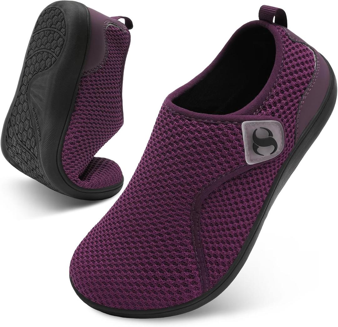 Womens Walking Shoes Comfortable Wide Diabetic Shoes Adjustable Zero Drop Edema Shoe Breathable Neuropathy Nursing Shoes Casual Wide Width Sneakers (Purple)