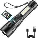 Rechargeable LED Flashlights with Side Lights and Digital Power Display, Zoomable High Lumens Bright Flashlight with Warning Lights for Home and Outdoor Emergency, Camping Essentials, Survival Gear