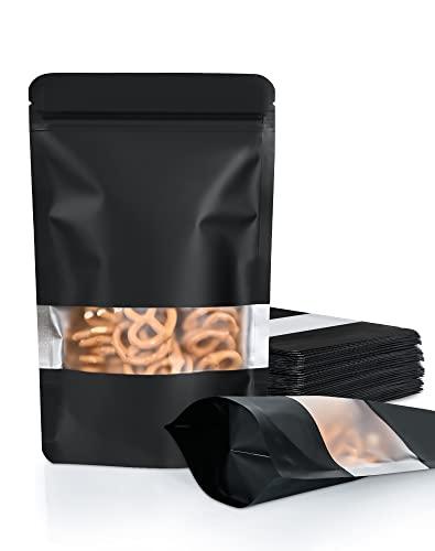 FireKylin 100 Pack Smell Proof Bags, Resealable Bags with Matte Window, Foil Pouch Stand Up Sealable Bags for Packaging（Black，4" x 6"）