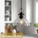 Large Pendant Lights Kitchen Island, 10.5" Farmhouse Black Pendant Lighting with Hammered Glass Shade, Vintage Hanging Light Fixtures for Dining Room Entryway, AD-22151-1PL-BK-H