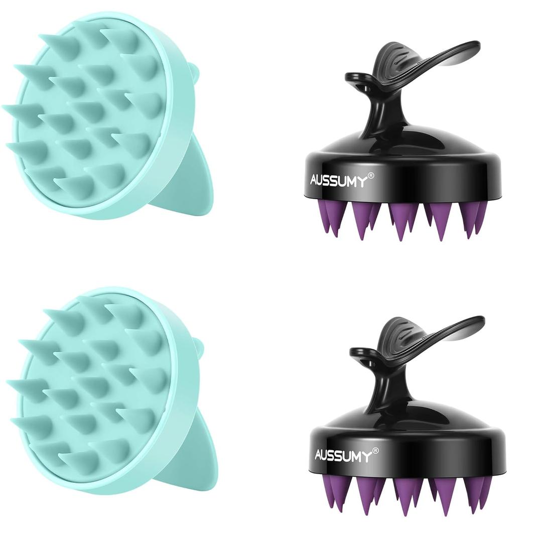 Scalp Massager Shampoo Brush - 4-Pack Scalp Scrubber with Soft Silicone Bristles for Hair Growth & Dandruff Removal & Exfoliator - Ideal for Body Shower & Head Washing for Women Men & Kids (Purple+green+purple+green)