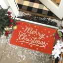 Merry Chirstmas Welcome Mat Outdoor Entrance, Indoor, Front Door, 30"x17" Low-Profile Non-Slip Fade-Resistant Dirt-Trapping Red Thin Doormat Holiday Decor for Home, Porch, Garage