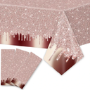 3pcs Pink Rose Gold Birthday Party Tablecloths Rose Gold Sequin Printed Plastic Table Cover Glitter Diamonds Happy Birthday Background for Girl Wedding Graduation Anniversary Indoor Outdoor（Plastic）