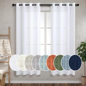 72 Inch Length Semi Sheer Curtains 2 Panels Set White Light Filtering Linen Blackout Grommet Drapes for Living Room Bedroom 52x72 Inches Long