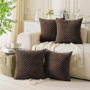 Set of 4 Dark Brown Decorative Throw Pillow Covers 22x22 Inch Corduroy Pillow Covers for Bed Couch Sofa Living Room Soft Square Cushion Cases