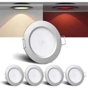 3" LED 12V Push Lights w/Built-in Switch Interior Bi-Color 12 Volt Red LED Puck Light Full Aluminum RV Dimmable Flush Mount Light for Camper, Boat, Trailer 4Pcs (Silver, Warm White)
