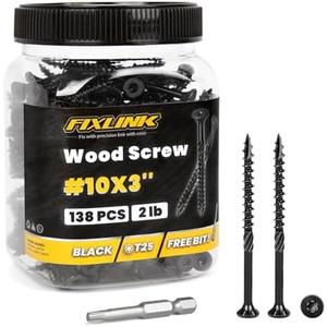 Deck Screws 3 Inch, 138pcs FIXLINK Wood Screws #10 x 3, 2lb, Epoxy Coated, T25 Star Bit Above 1500 Hour Salt Spray Coating Outdoor Decking Screws Excellent Rust Resistant for Outdoor Wood Fence, Pack of 