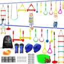 Ninja Slackline Ninja Warrior Obstacle Course for Kids-2x52ft with Swing, Rope Ladder,Climbing Bar,Ring,Outdoor Ninja Course Training Equipment Set for Backyard