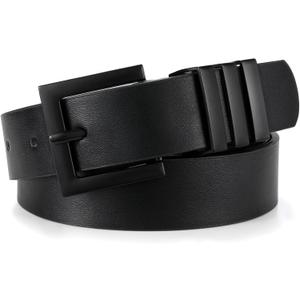 XZQTIVE Plus Size Women's Leather Belts for Jeans Pants Dress Fashion Ladies Waist Belt with Square Gold Buckle (Medium: fits waist from 31"-37", All Black)