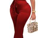 CUTUBLY Women's Bodycon V Neck Solid Color Spaghetti Strap Waistband Jumpsuit Romper(3717,Wine Red,L)