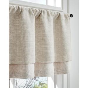 jinchan Valance Curtain Beige Hearthered Farmhouse Light Filtering Double Layer Window Treatment for Living Room Dining Bedroom Kitchen Rod Pocket 18 Inch